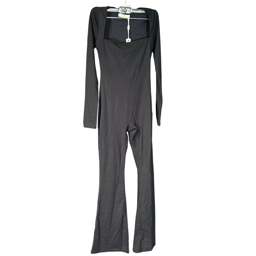 Black Long-Sleeve Flared Jumpsuit Small By Qinsen